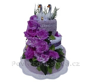 Textilní dort 3P-21 svatební 3patrový (2+2) lila-bílá