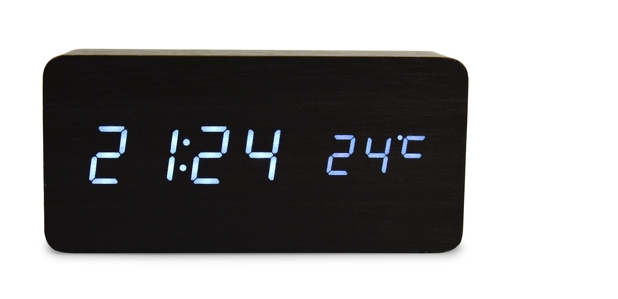 WOODOO CLOCK digitln LED devn hodiny ern  - zobrazit detaily