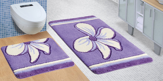 Koupelnová sada předložek Ultra 60x100, 60x50 cm fialový květ