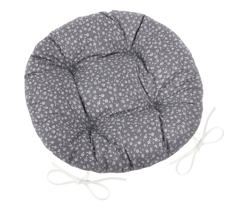Sedák Adéla prošívaný kulatý průměr 40 cm šedý kvítek
