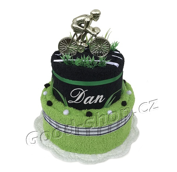 Textilní dort pro cyklistu se jménem 2patrový černá-zelená