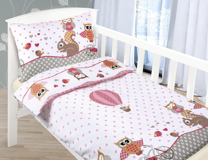 Dětské povlečení bavlna Beáta 100x135,45x60 cm růžová sovička