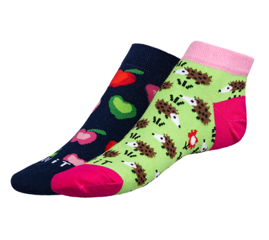 Ponožky nízké Ježek/jablko 35-38 zelená, růžová, tm.modrá
