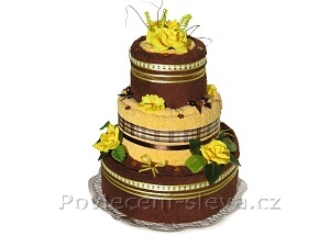 Textilní dort třípatrový 3patrový (2+2) hnědá-žlutá