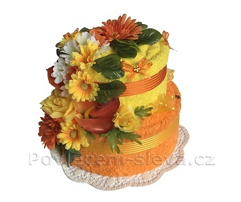 Textilní dort 2P-D 2patrový (1os.+1ruč.) žlutá-oranžová